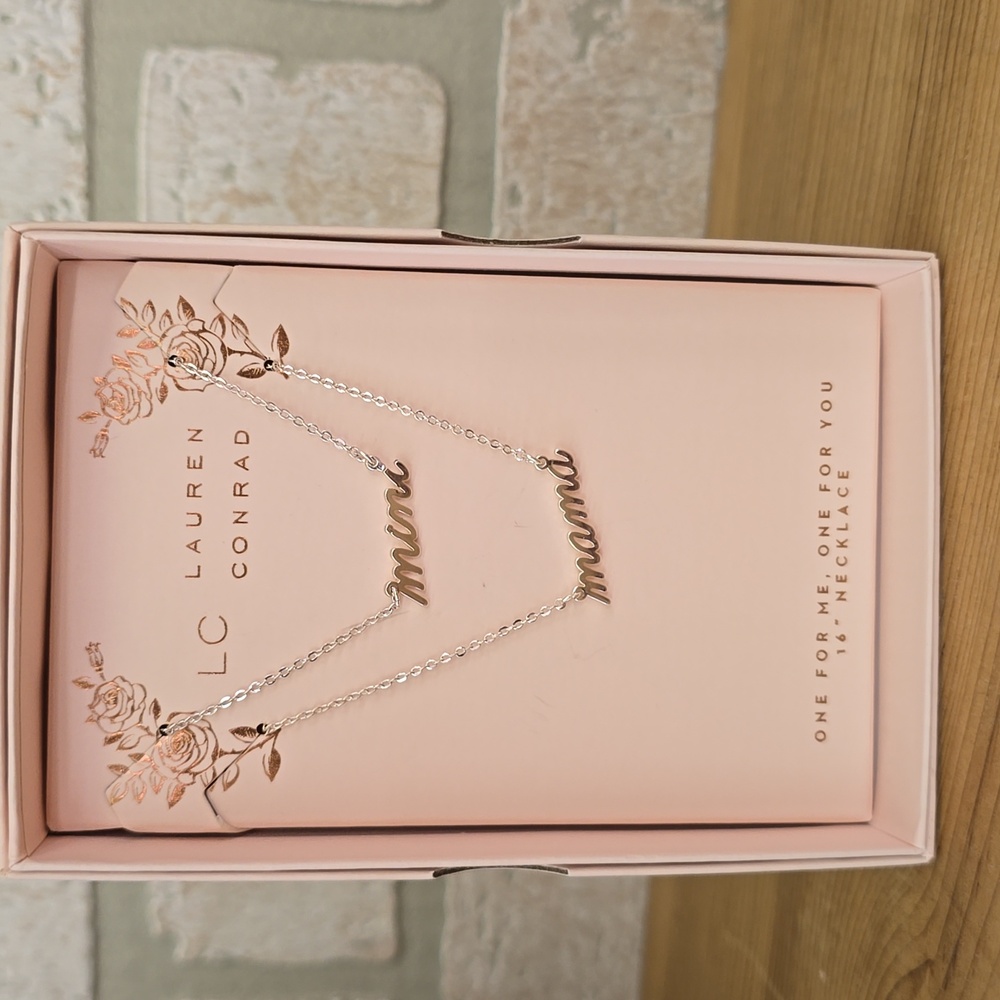 NWT LC Lauren Conrad "Mama" & "Mini" Silver Tone Necklace Set - Picture 3 of 6